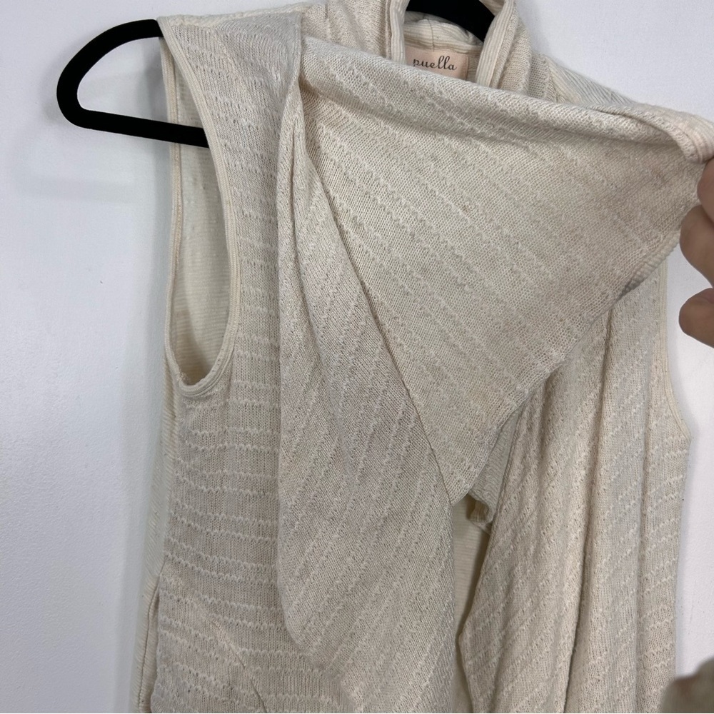 PUELLA by ANTHROPOLGIE cream open front waterfall sleeveless cardigan K22 - Picture 4 of 8